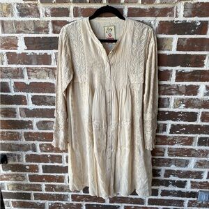 Johnny Was Embroidered Cream Romantic Mini Dress Size Small